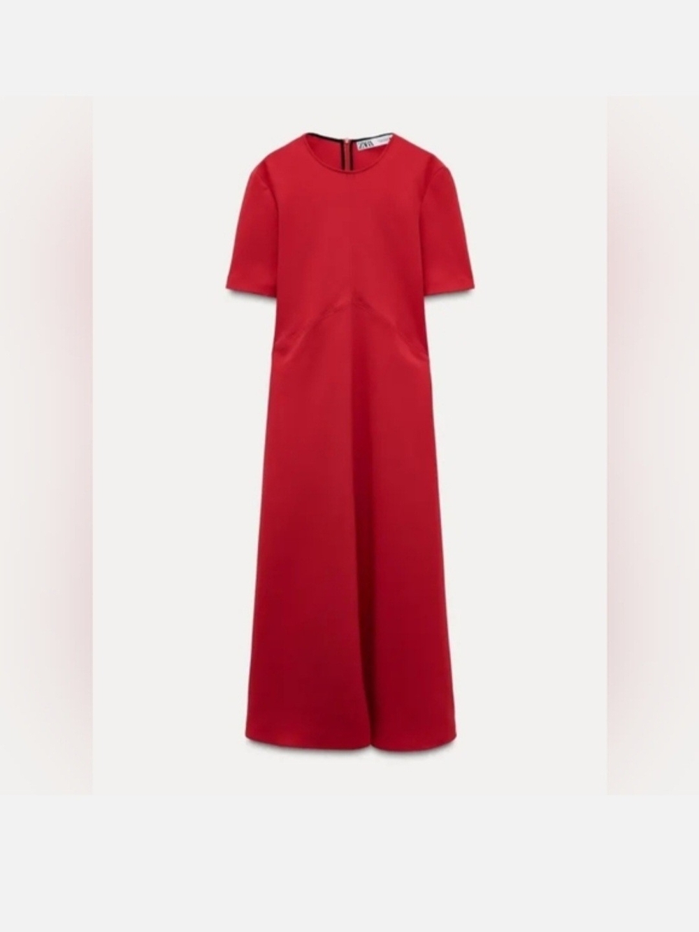 Zara Red Short-Sleeve Midi Dress - Picture 6 of 8